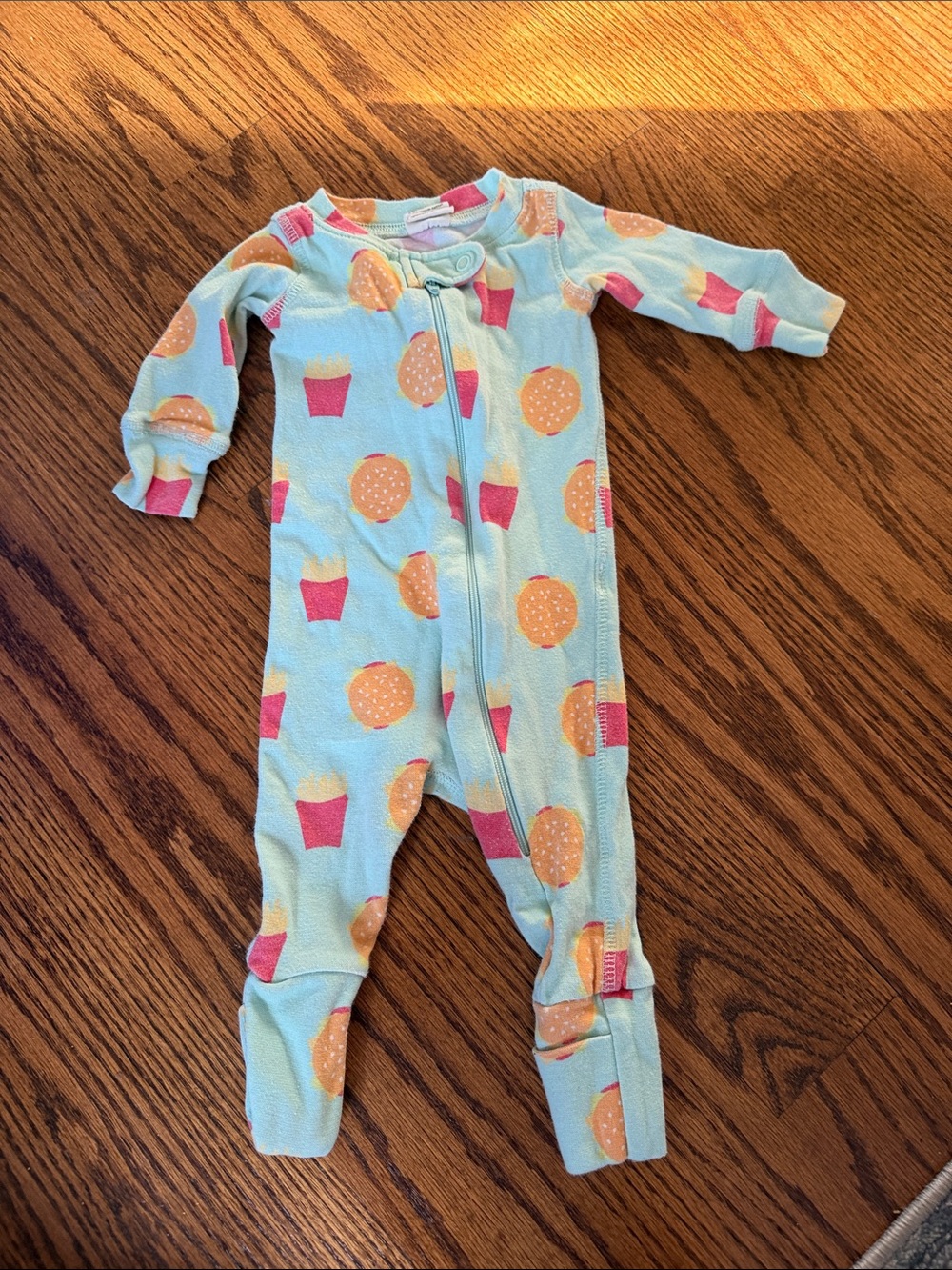 Light Blue Kids One-Piece Pajamas with Burger & Fries Print